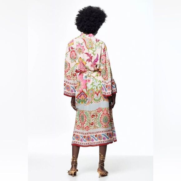 Zara Printed Pockets Kimono with Belt.Size S - Picture 4 of 14